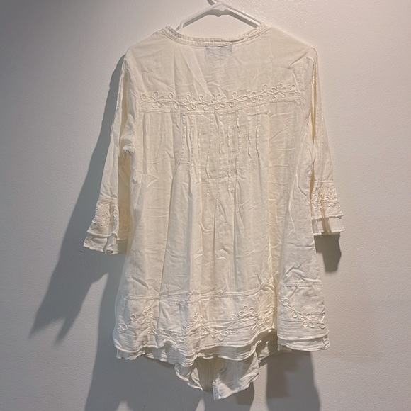 G Designs Natural Fashions Beige Embellished Button Up Embroidered Tunic Top M - Picture 2 of 6